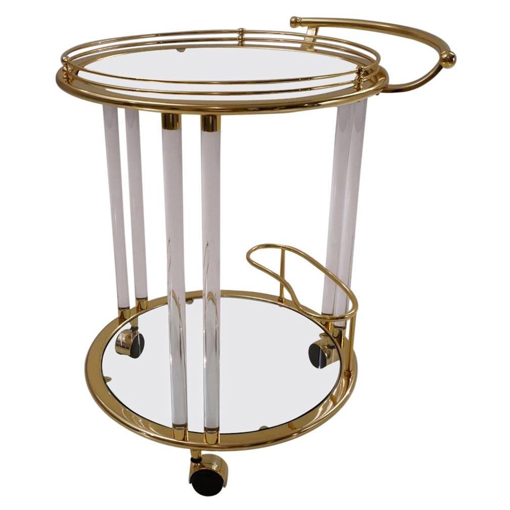 Glass, Brass with Lucite Rods Bar Cart or Trolley by Orsenigo, Italy, circa 1980 For Sale