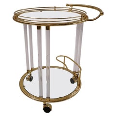 Retro Glass, Brass with Lucite Rods Bar Cart or Trolley by Orsenigo, Italy, circa 1980