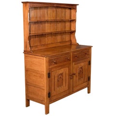 Oak Kitchen Display Dresser Cabinet English Art Deco Period Mid-20th Century