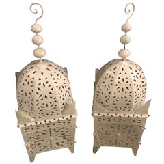 Pair of White Moroccan Floor Candle Lanterns