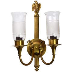 Two-Arm Brass Eagle Sconce with Shades