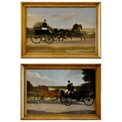 Pair of 19th Century English or American Horse and Equestrian Coaching Scenes