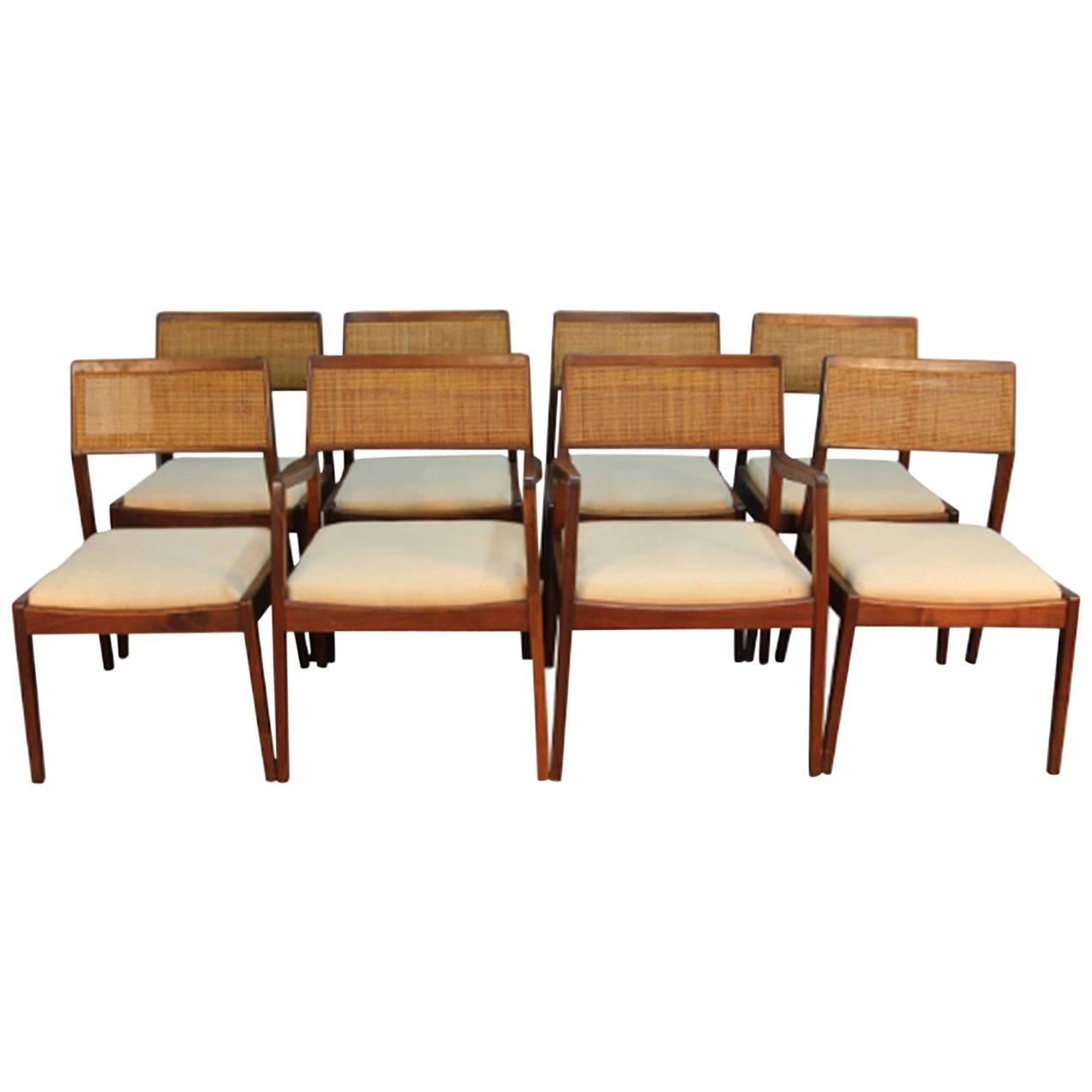 Early 1950s Original Jens Risom Caned Dining Chairs and Armchairs Set For Sale