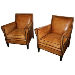 Lounge Club Vintage Leather Armchairs, Italy