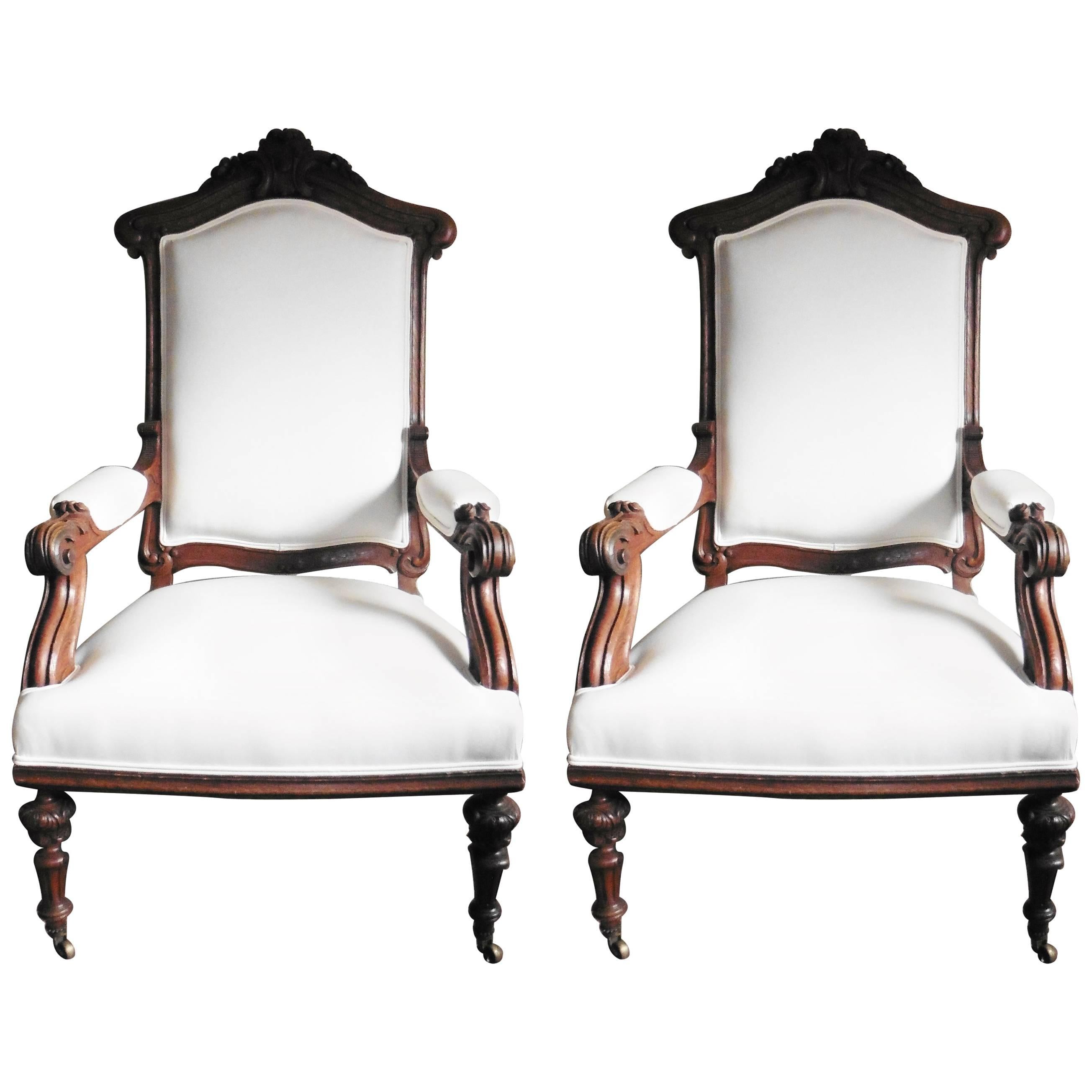 Pair of French Large Oak Armchairs, circa 1880