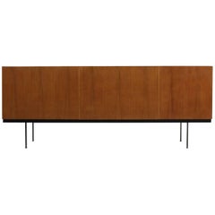 1960s Minimalist Sideboard Teak & Maple on Metal Base Mid-Century Modern Design