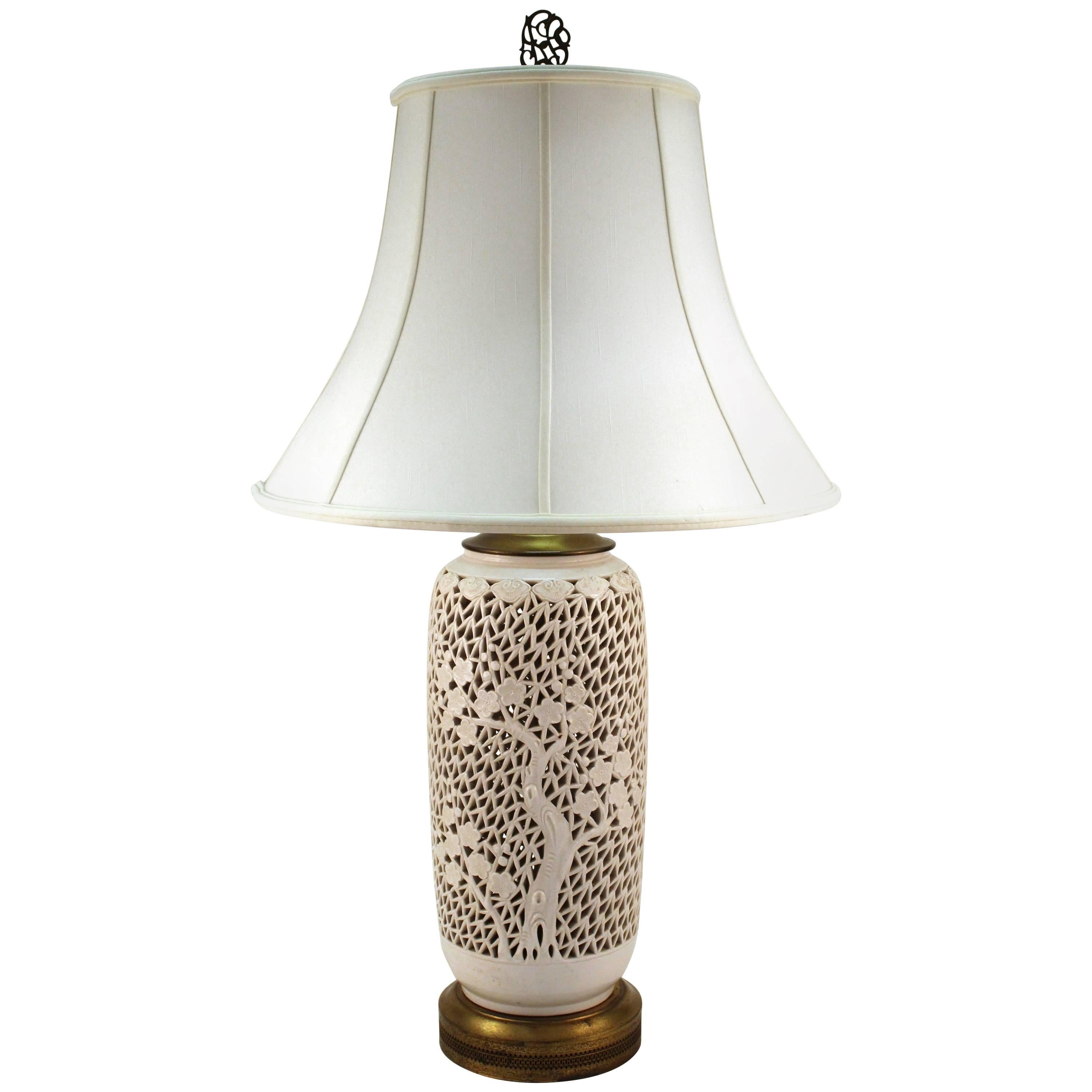 Blanc de Chine Table Lamp in Blossom Pattern