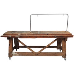 Antique Belgian Carpenters Work Bench Table with Tool Hanging Rack