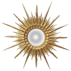 French Convex Sunburst Gilded Wood Mirror
