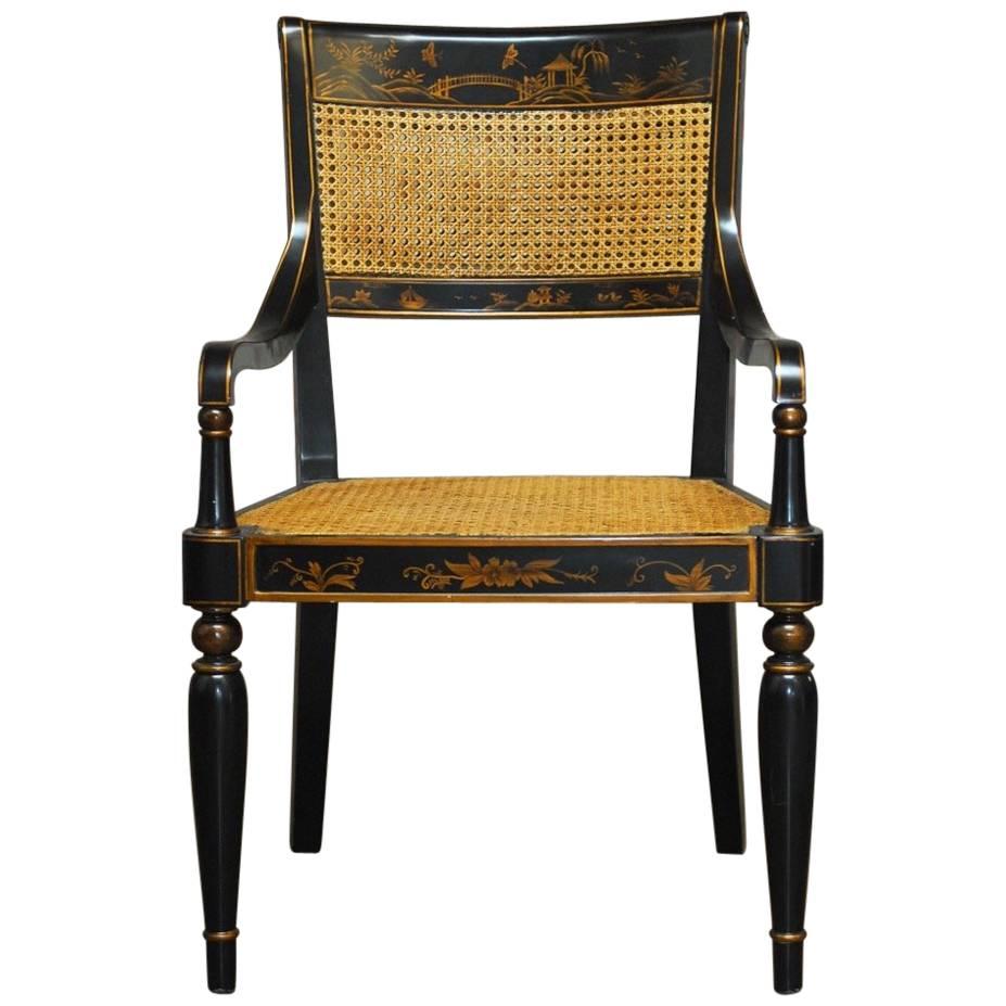 Regency Style Chinoiserie Painted Cane Armchair by Bernhardt