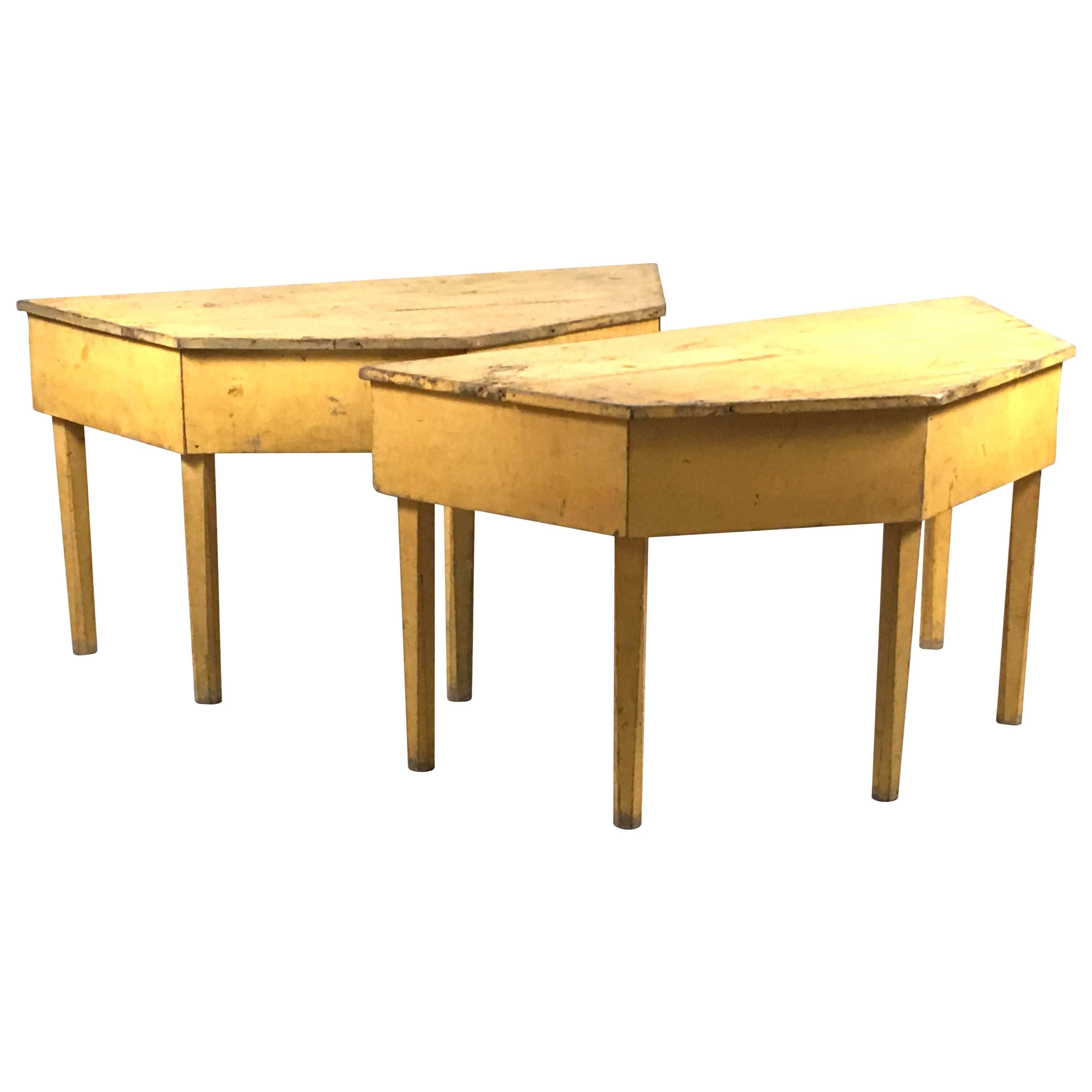 Pair of 19th Century Country Console Tables in Original Yellow Paint