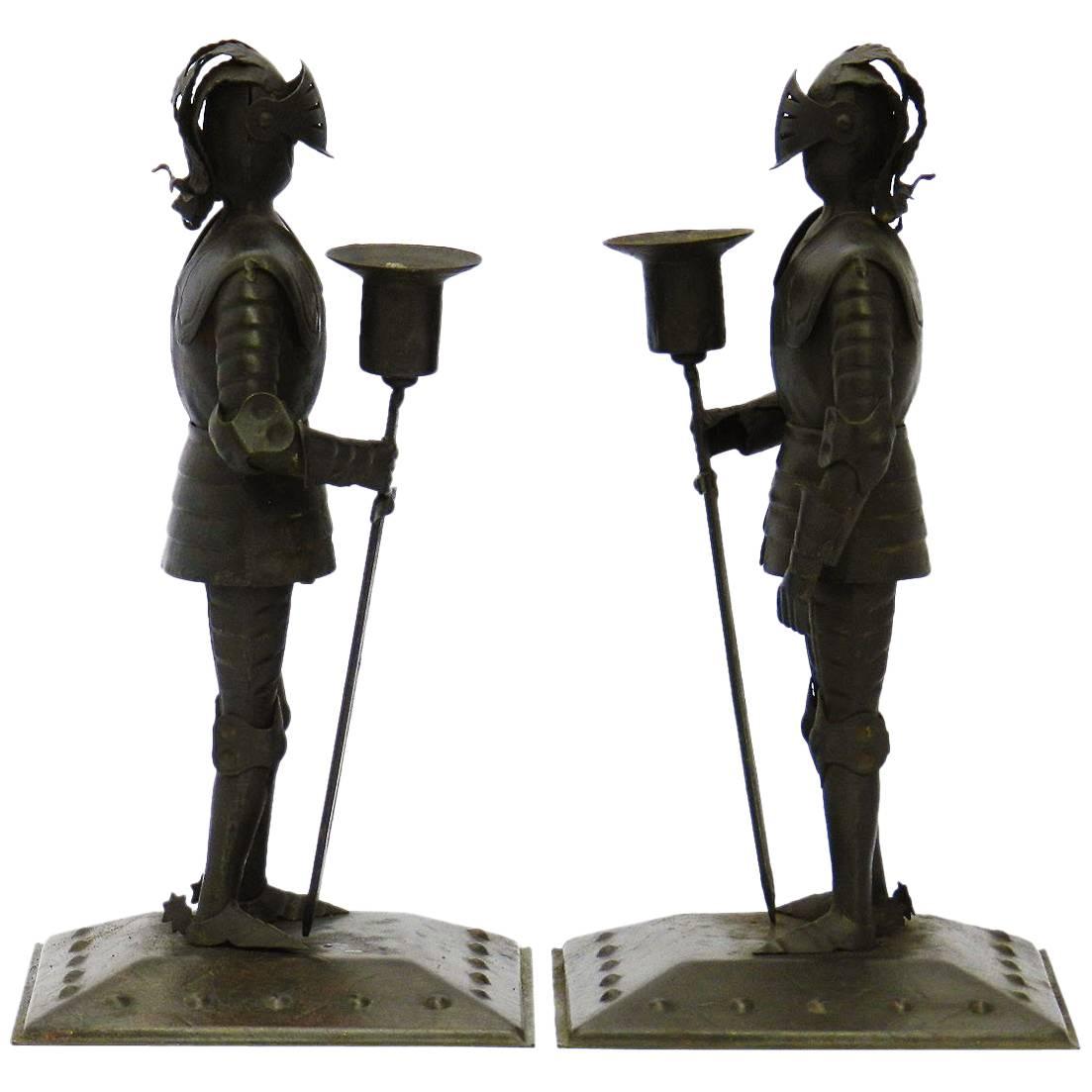 Pair of Arts & Crafts Candlesticks, Goberg Knights Vienna Secession Hugo Berger