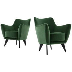 Green Velvet Italian Midcentury 'Perla' Armchairs by Giulia Veronesi, 1950s