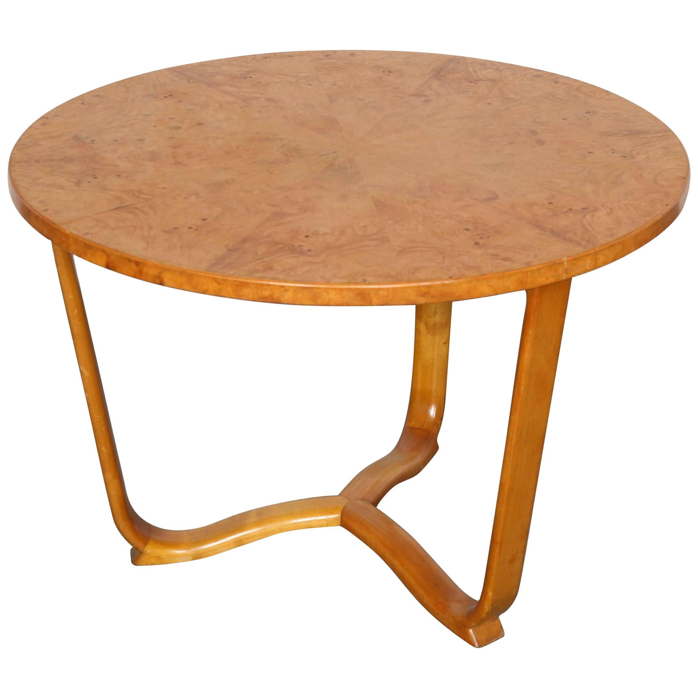 Midcentury Burl Wood Coffee Table with Bent Legs