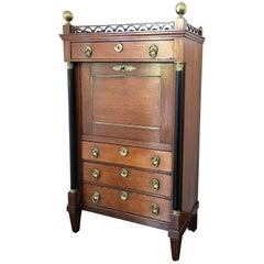 19th Century Empire Drop-Front Oak Secretary Desk or Abattant, Chest France