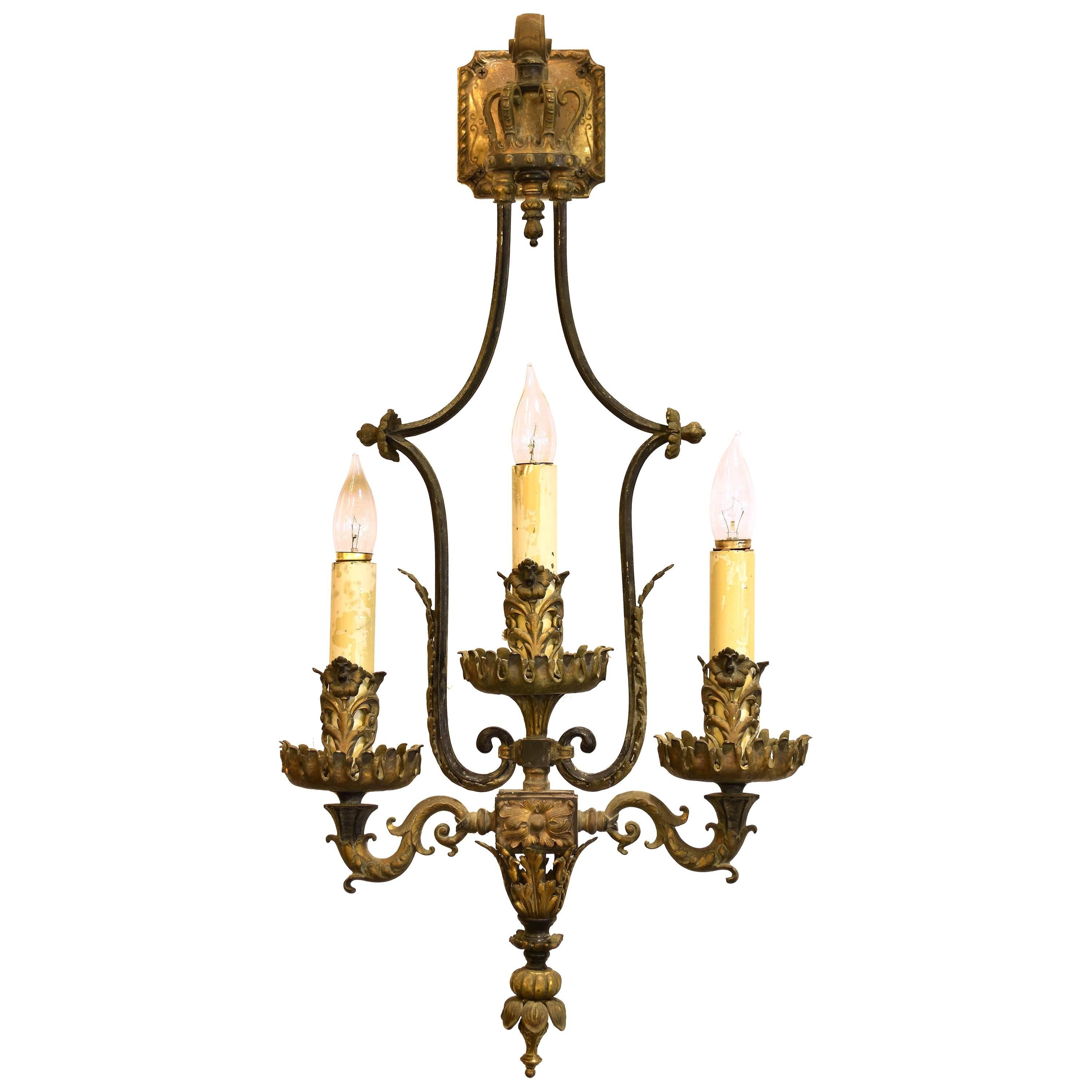 Brass and Bronze Oversized Three Candle Wall Sconce