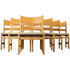 Set of Seven Wegner Koldinghus Dining Chairs in Beech and Woven Seat, GETAMA