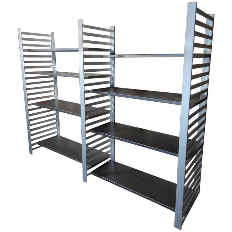 Large Vintage Retro Industrial Stainless Steel/Aluminum Shelving Rack For Sale