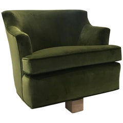 Modern Green Velvet Swivel Lounge Chair with Bleached Wood Base