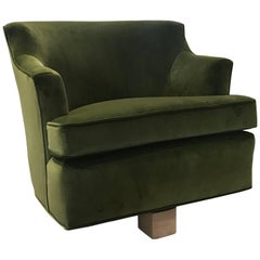 Modern Green Velvet Swivel Lounge Chairs with Bleached Wood Base 5