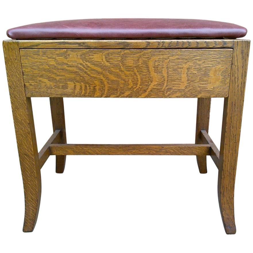 Heals Attributed, Arts & Crafts Cotswold School Oak Stool with a Hidden Drawer