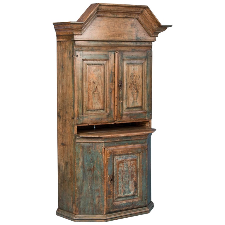 Antique HandPainted Blue Swedish Folk Art Cupboard at 1stDibs