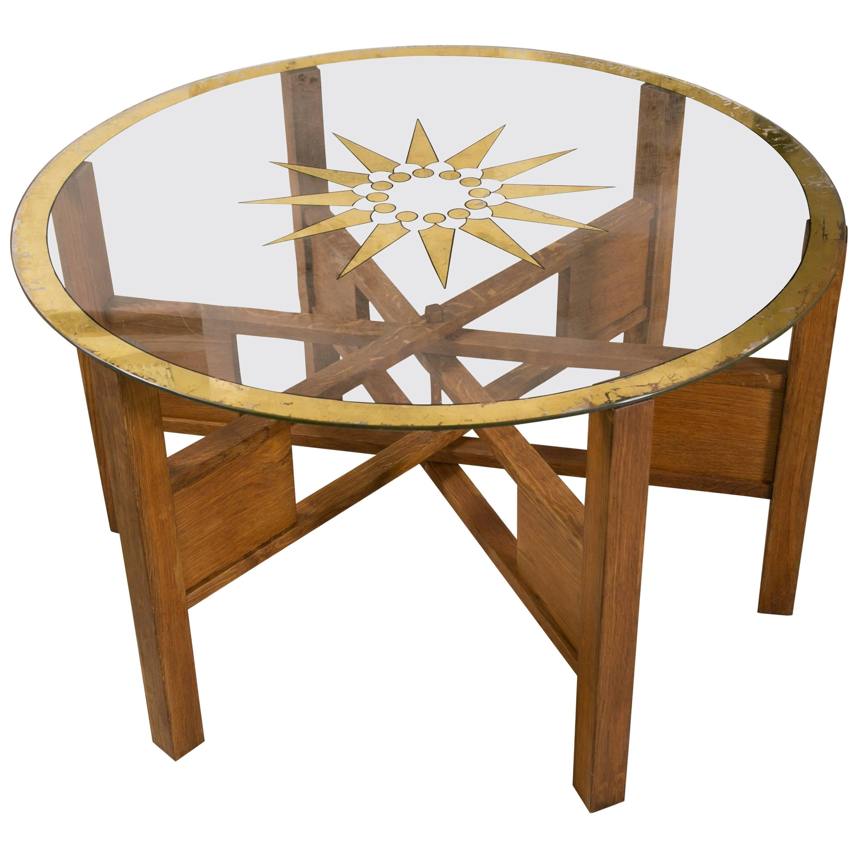 Art Deco Oak and Glass Coffee Table For Sale