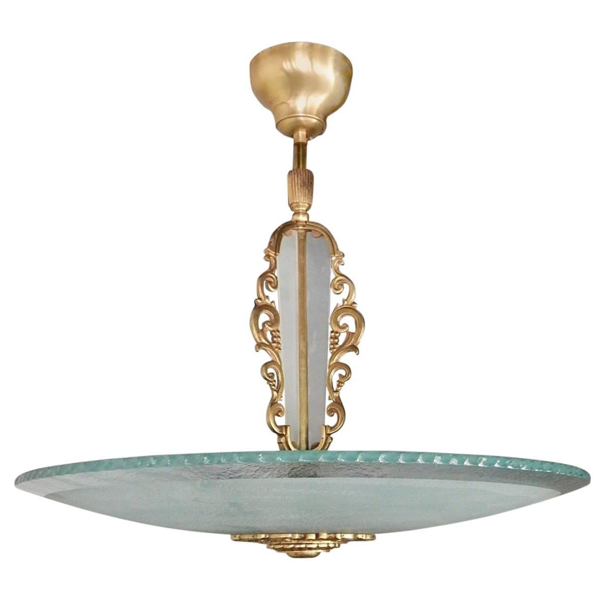 Swedish Mid-20th Century Sandblasted Hanging Fixture by Orrefor, circa 1950 For Sale