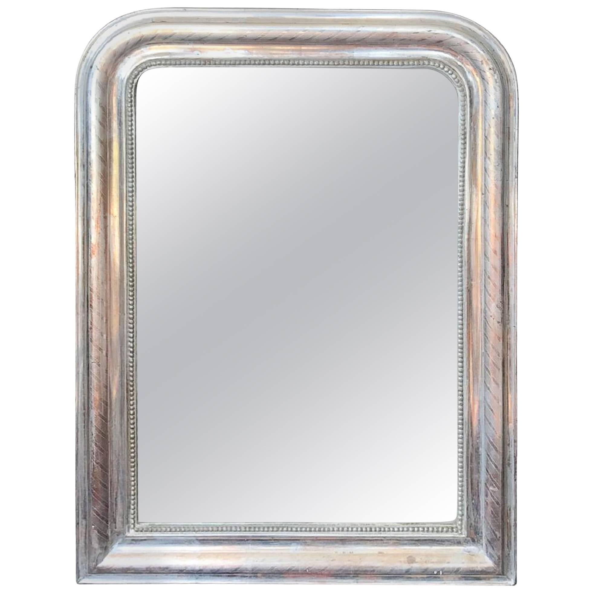 French Louis Philippe Silver Leaf Mirror with Geometric Pattern, 19th Century