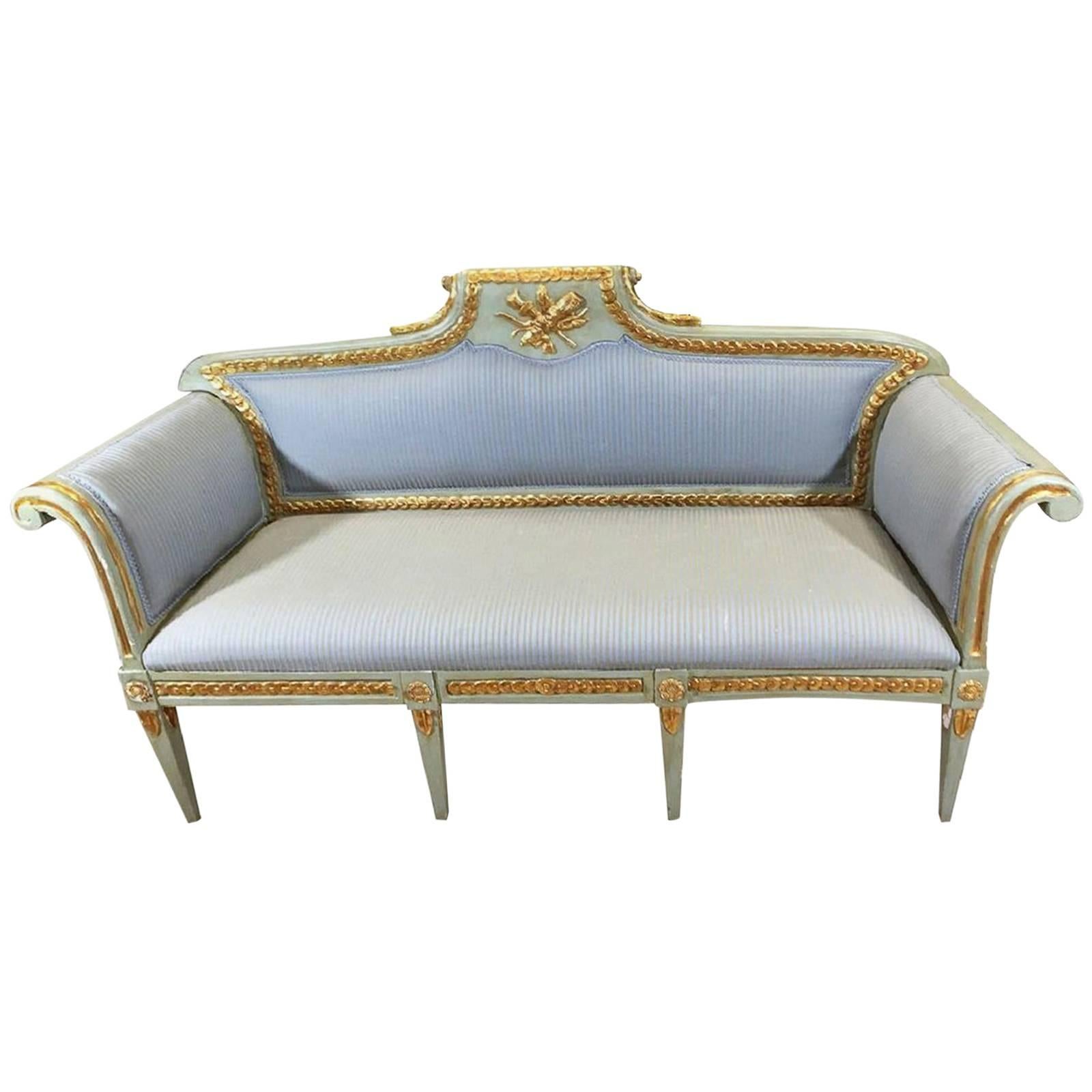 Italian Venetian Painted Sofa or Settee with Gold Gilt Highlights, 18th Century