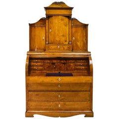 Secrétaire de bureau empire scandinave en bouleau du 19e siècle avec bibliothèque, vers 1820