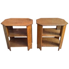 Heals. Pair of Arts & Crafts Oak End Tables with Three Tiers and Canted Corners