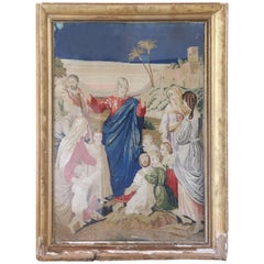18th Century Framed Religious Embroidery Wall Art in Gilt Frame