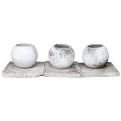 Midcentury French Cast Stone Sphere Planter Trio