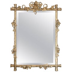Antique Grapevine Motif Carved Frame Mirror Found in France