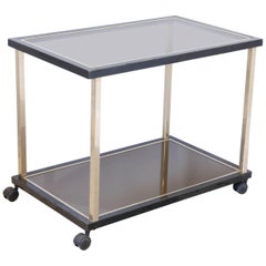 Vintage French Smoky Glass and High Gloss Black Bar Cart