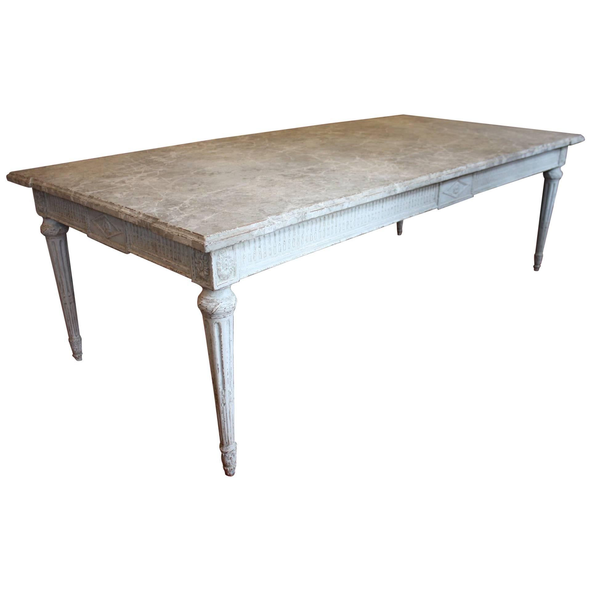 19th Century French Painted Dining Room Table with Faux Marble Top
