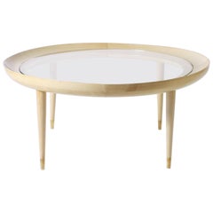 Round Coffee Table with Clear Glass Inset Top, circa 1950