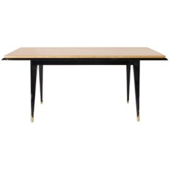 Italian Table with Sycamore Top and Black Lacquer Base in the Style of Carlo Di