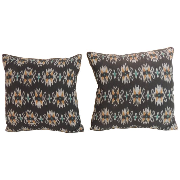 Pair Of Ikat Decorative Pillows With Trim For At 1stdibs Pair Of Ikat Decorative Pillows With Trim For