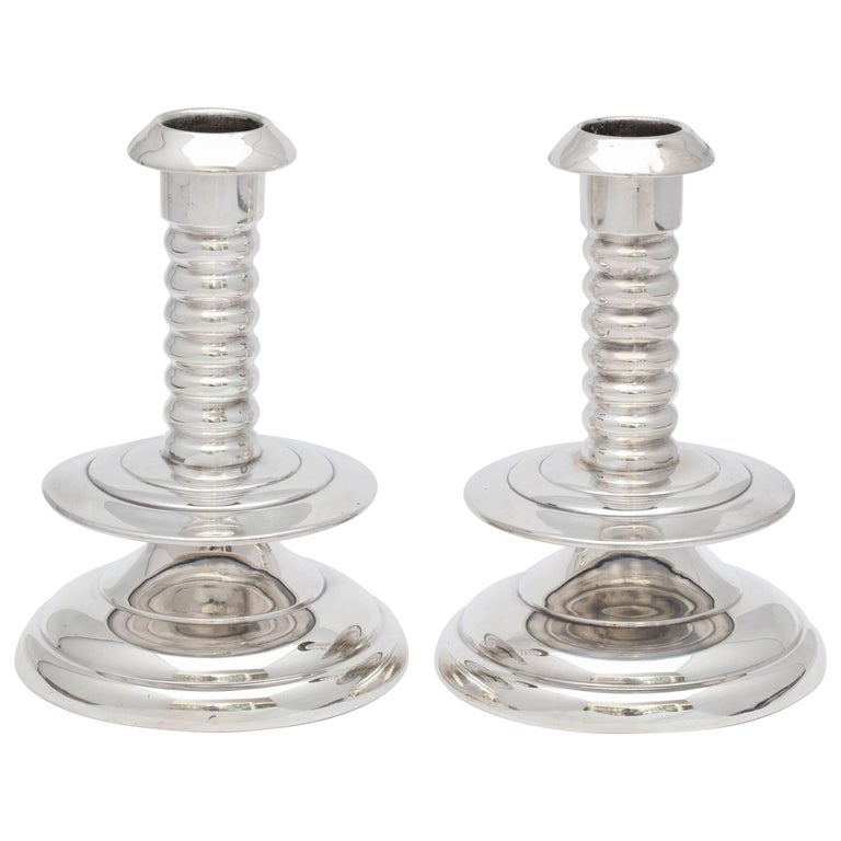 Unusual Pair of Sterling Silver Candlesticks in the 16th Century Capstan Style For Sale