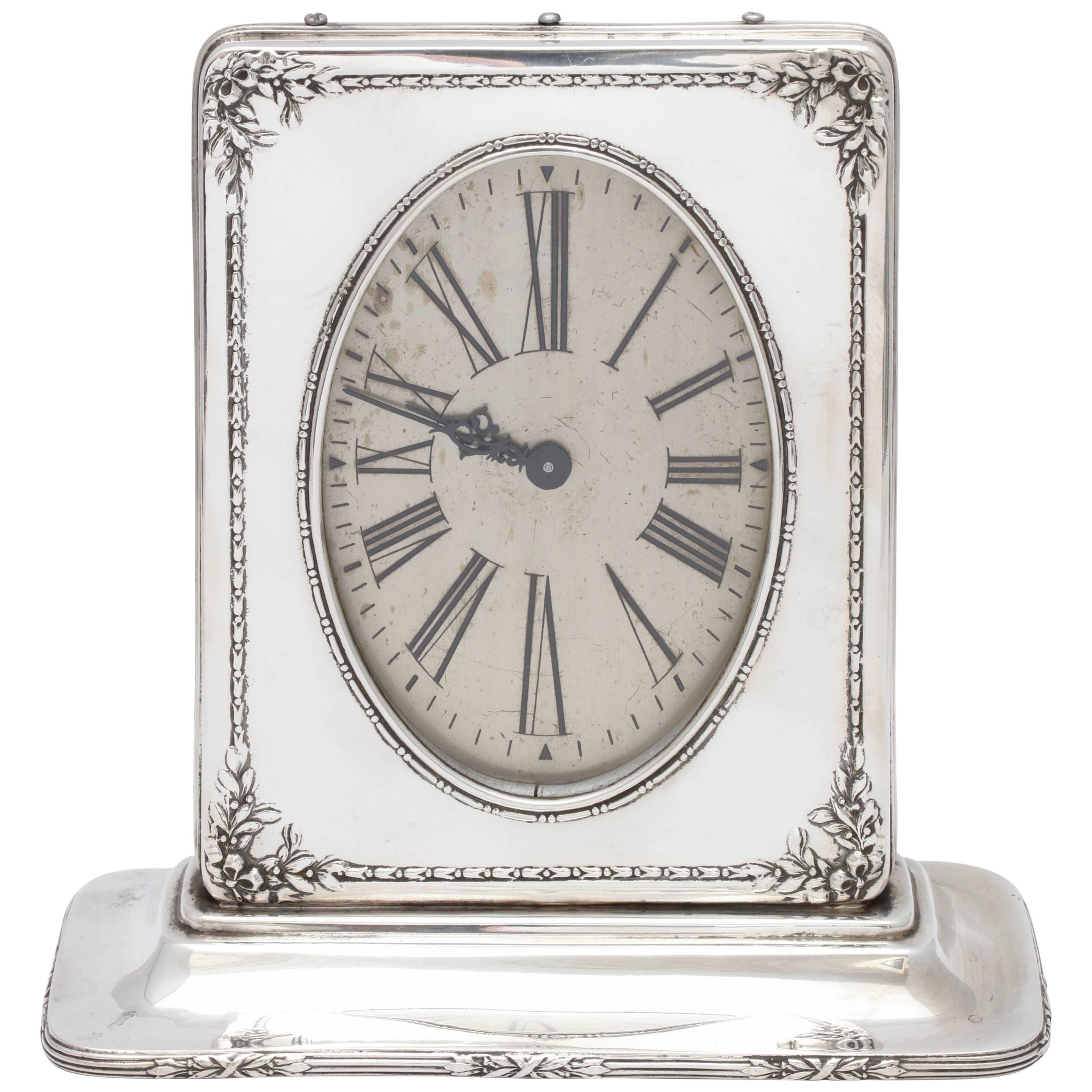 Edwardian Sterling Silver Eight Day Table/Mantel Clock