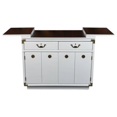 Brass and Lacquer Hollywood Regency Drexel Campaign Rolling Bar Cart, 1970s