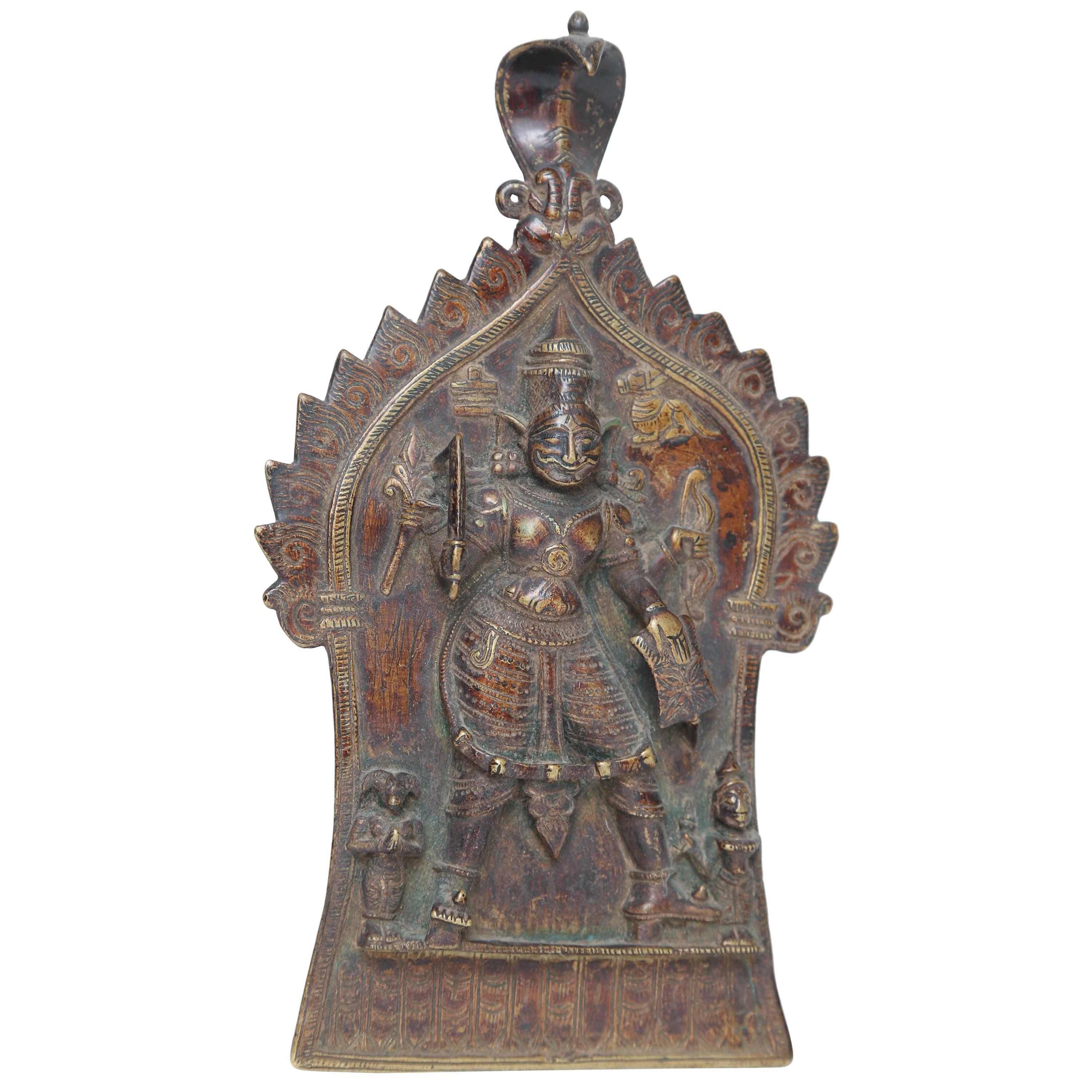 Indian Bronze and Copper Alloy Plaque of Four-Armed Durga, 18th-19th Century