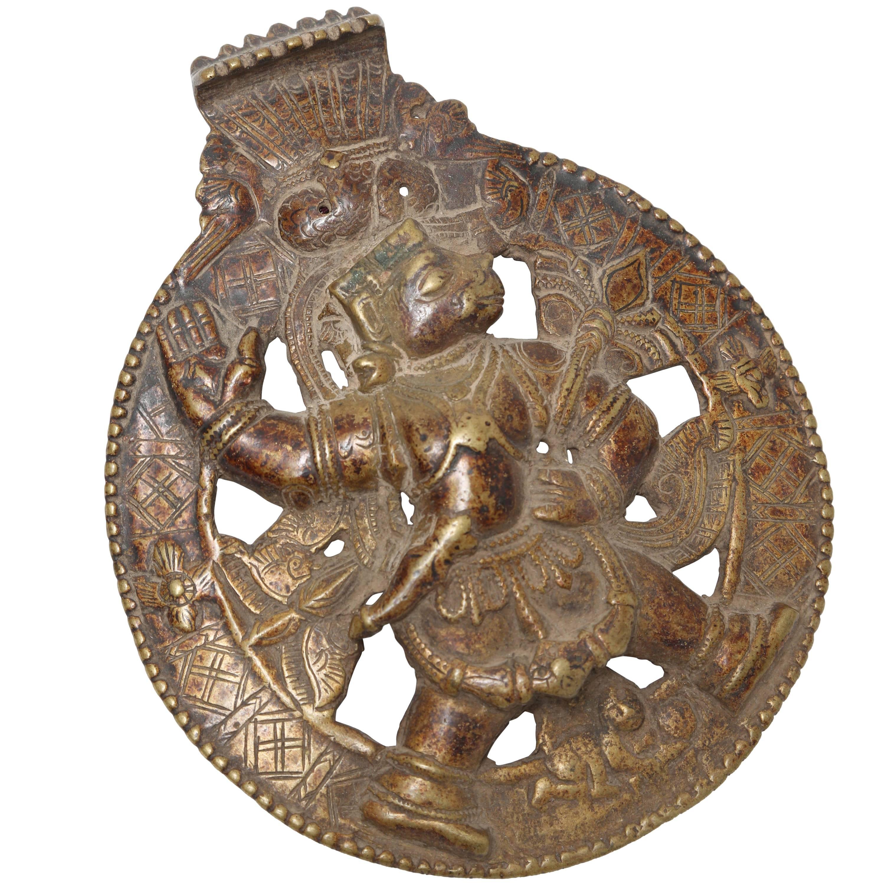Rondelle en alliage de bronze et de cuivre représentant Hanuman, le dieu singe hindou