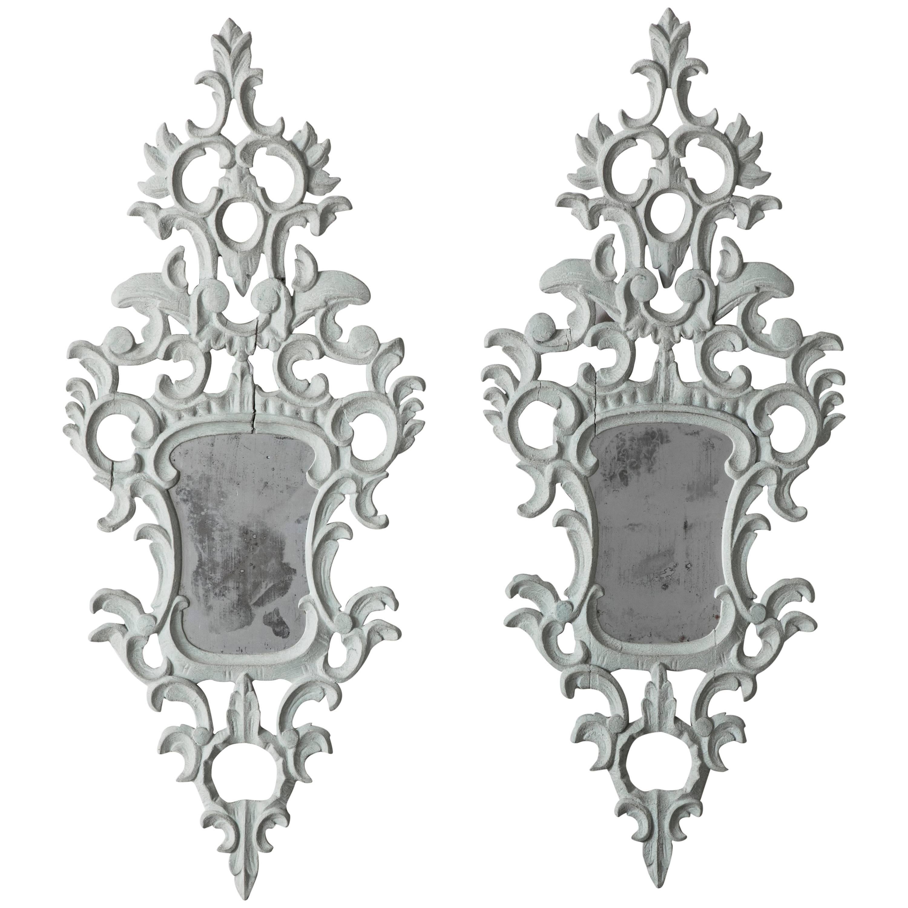 19th Century Pair of Venetian Mirrors Appliqués with Original Mirror Plate  