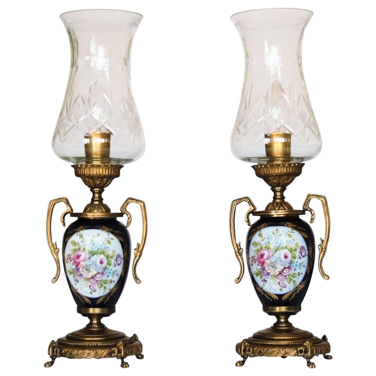 Pair of Vintage Cobalt Blue Ace Decor De Paris Porcelain Vase Table Lamps