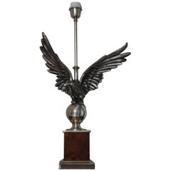 Nickelled Bronze Eagle Table Lamp, 1980s, France