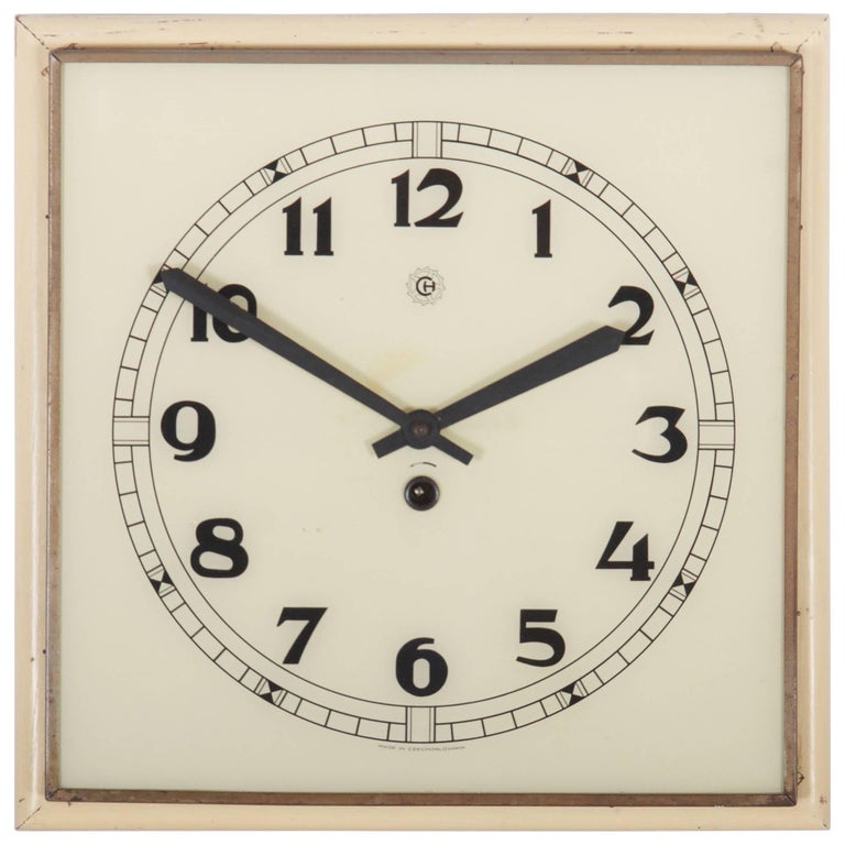 Art Deco Gilt Wall Clock with Skyscraper and Cubist Detailing by