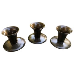 Japanese Three Old Temple Hand Cast Bronze Vases